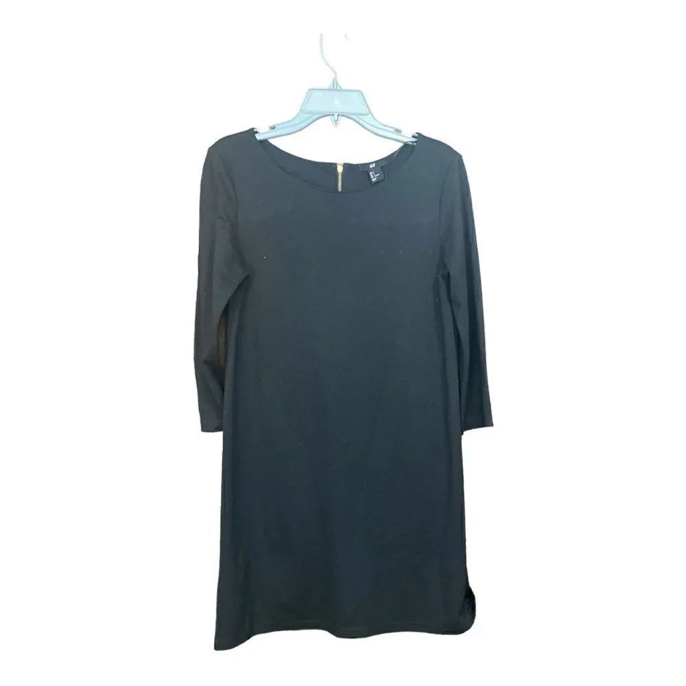 H&M Black Exposed Back Zipper Fitted Long Sleeve Mini Dress Size S